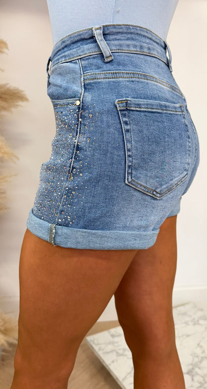 SUPER STRETCH GLITTER SHORT JS875 DENIMBLUE