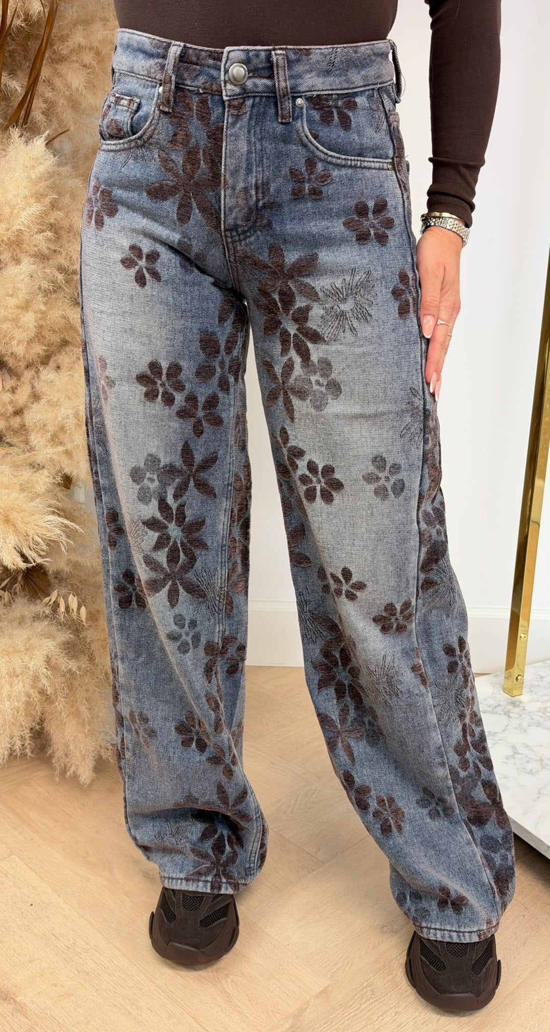 SEE SEE PARIS FLOWER PRINT JEANS W001 BLUE/BORDEAUX
