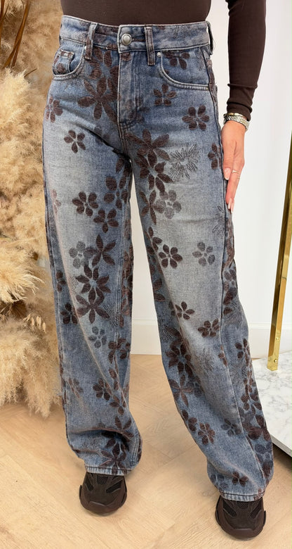 SEE SEE PARIS FLOWER PRINT JEANS W001 BLUE/BORDEAUX