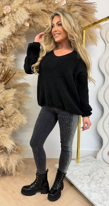 FENNA V-AUSSCHNITT-PULLOVER SCHWARZ