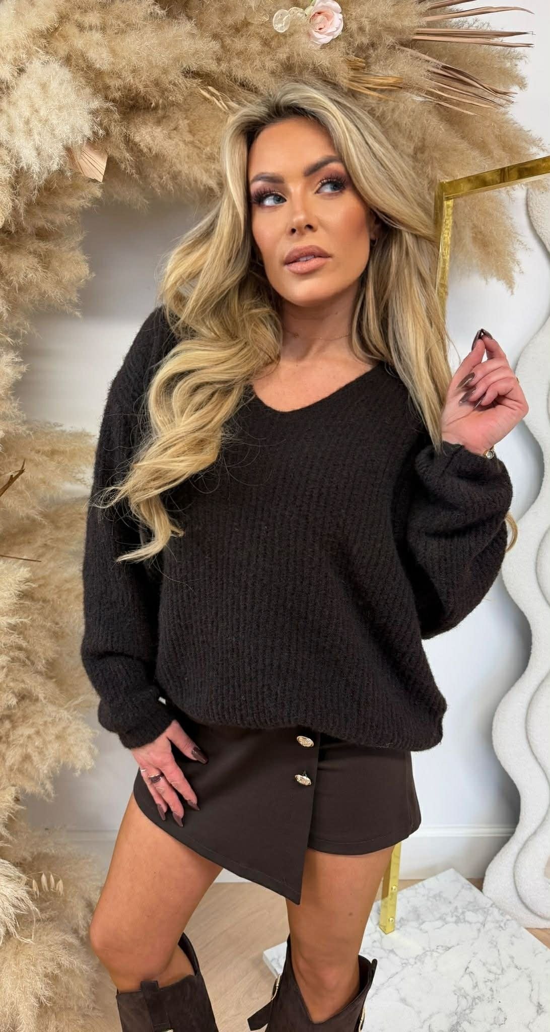FENNA V-HALS SWEATER CHOCO