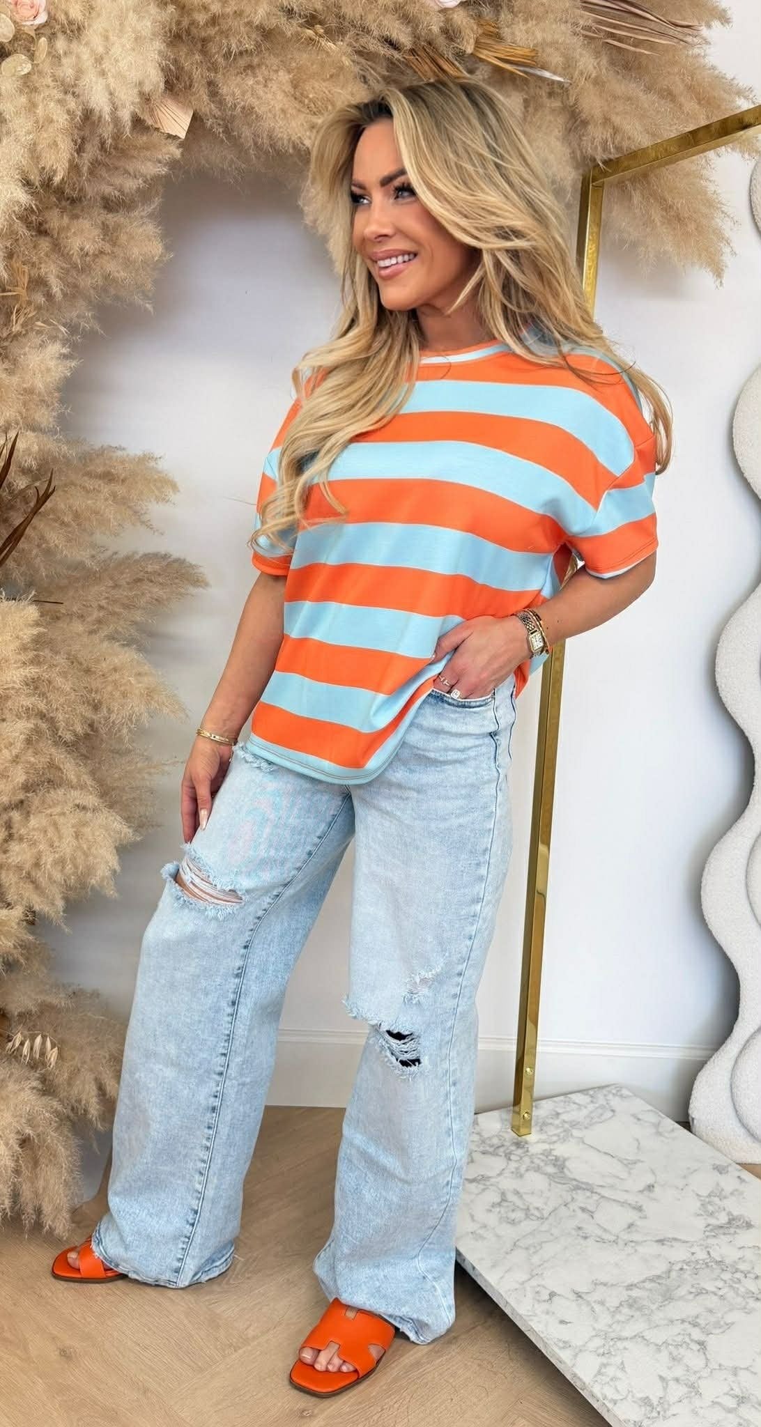 FORCY STRIPE TEE MENTHE/ORANGE
