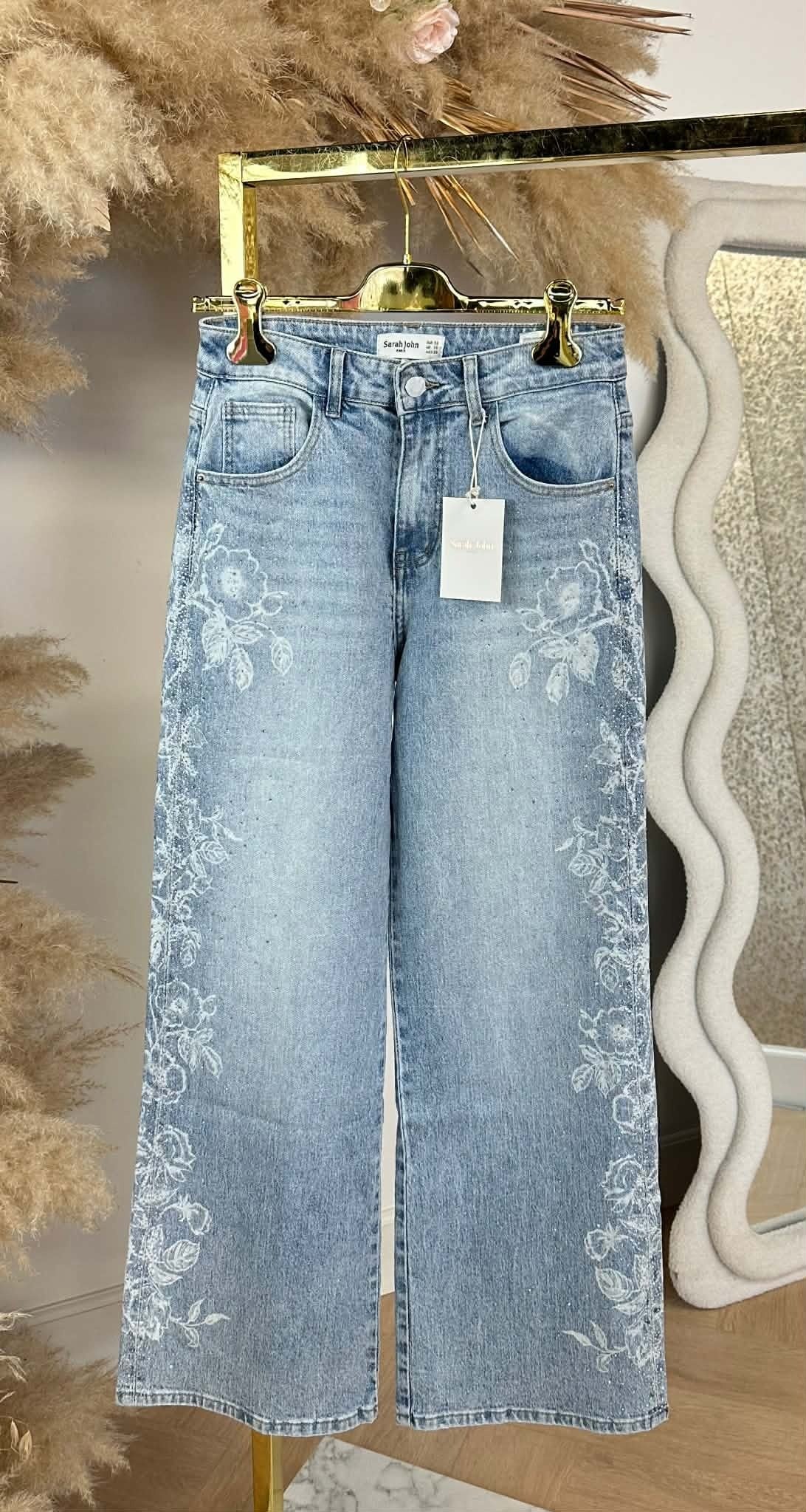 GLITTER BLUMEN-JEANS 1048 DENIMBLAU