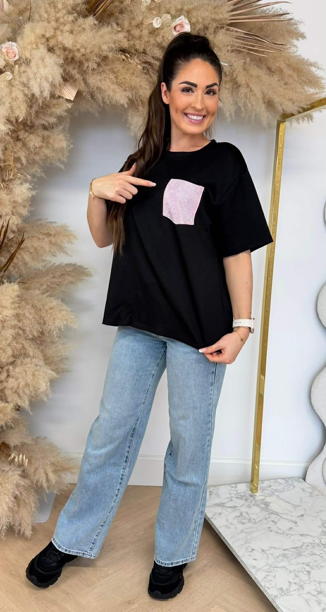 TEE-SHIRT POCHE PAILLETTES NOIR