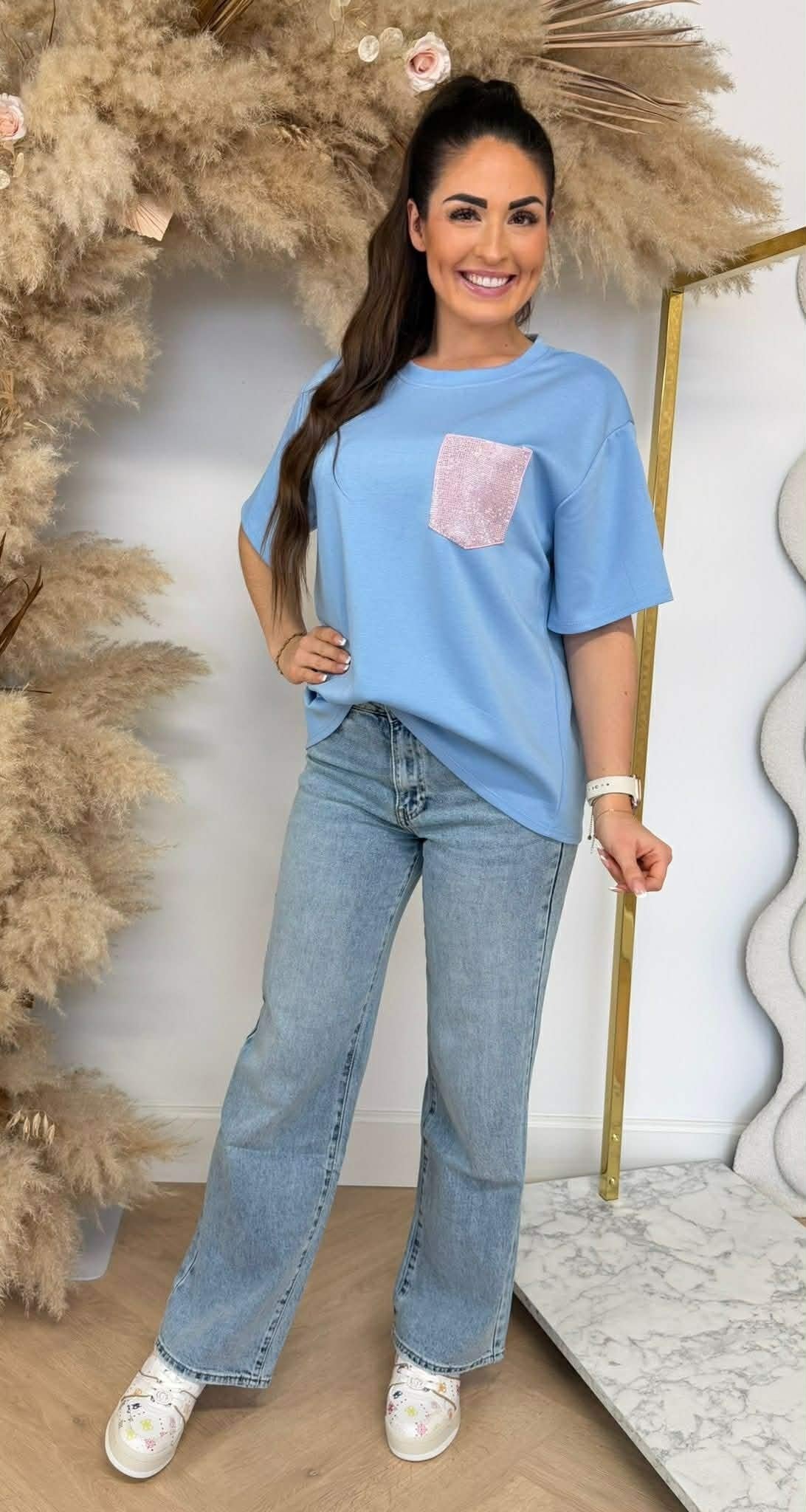 GLITTER POCKET TEE ICEBLUE