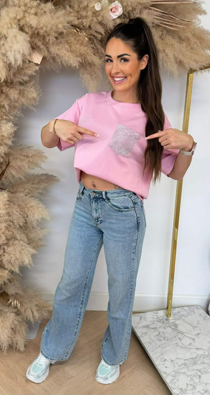GLITTER POCKET TEE PINK