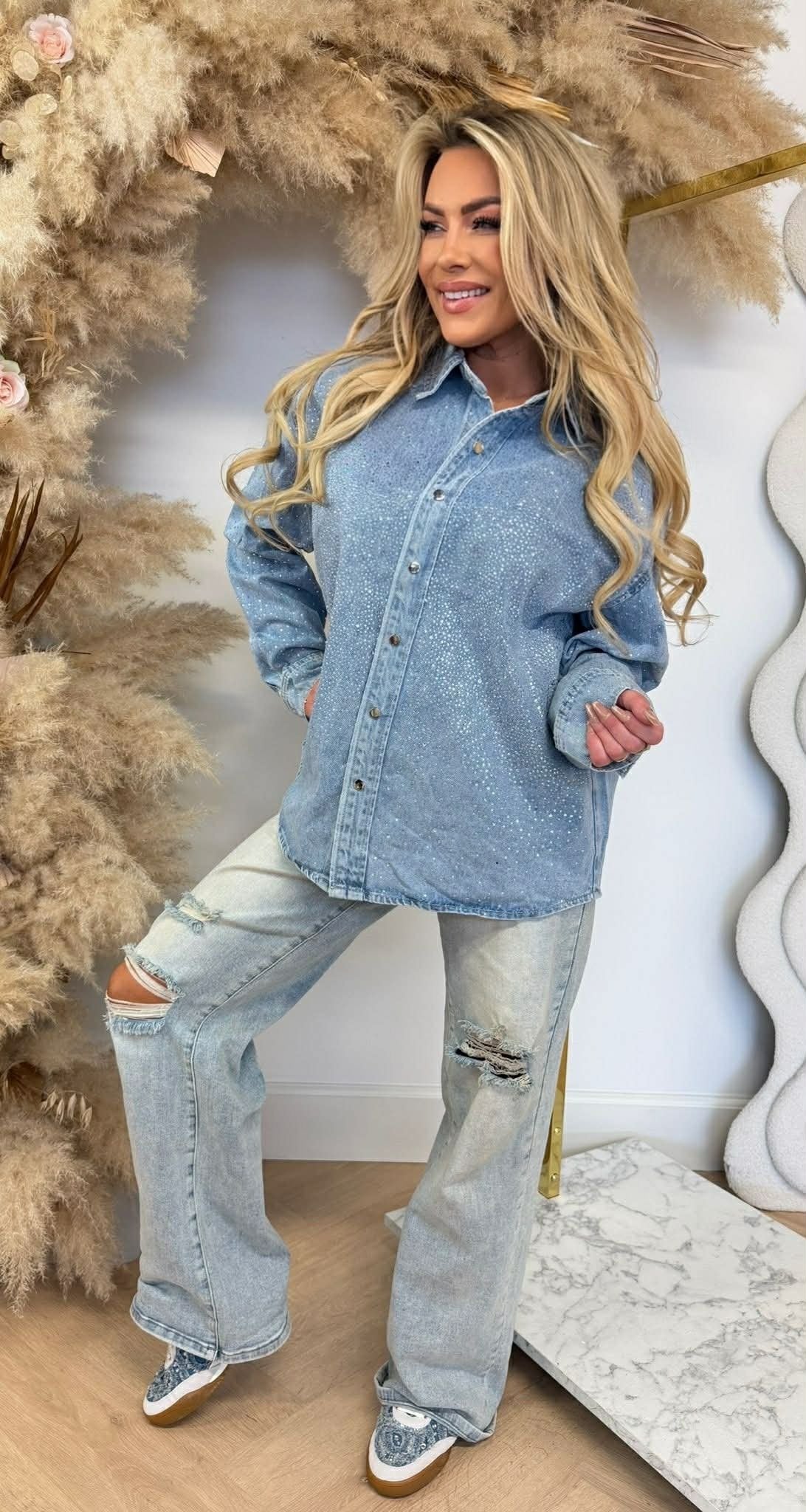 GLITTERY DENIM BLOUSE 707 DENIMBLUE