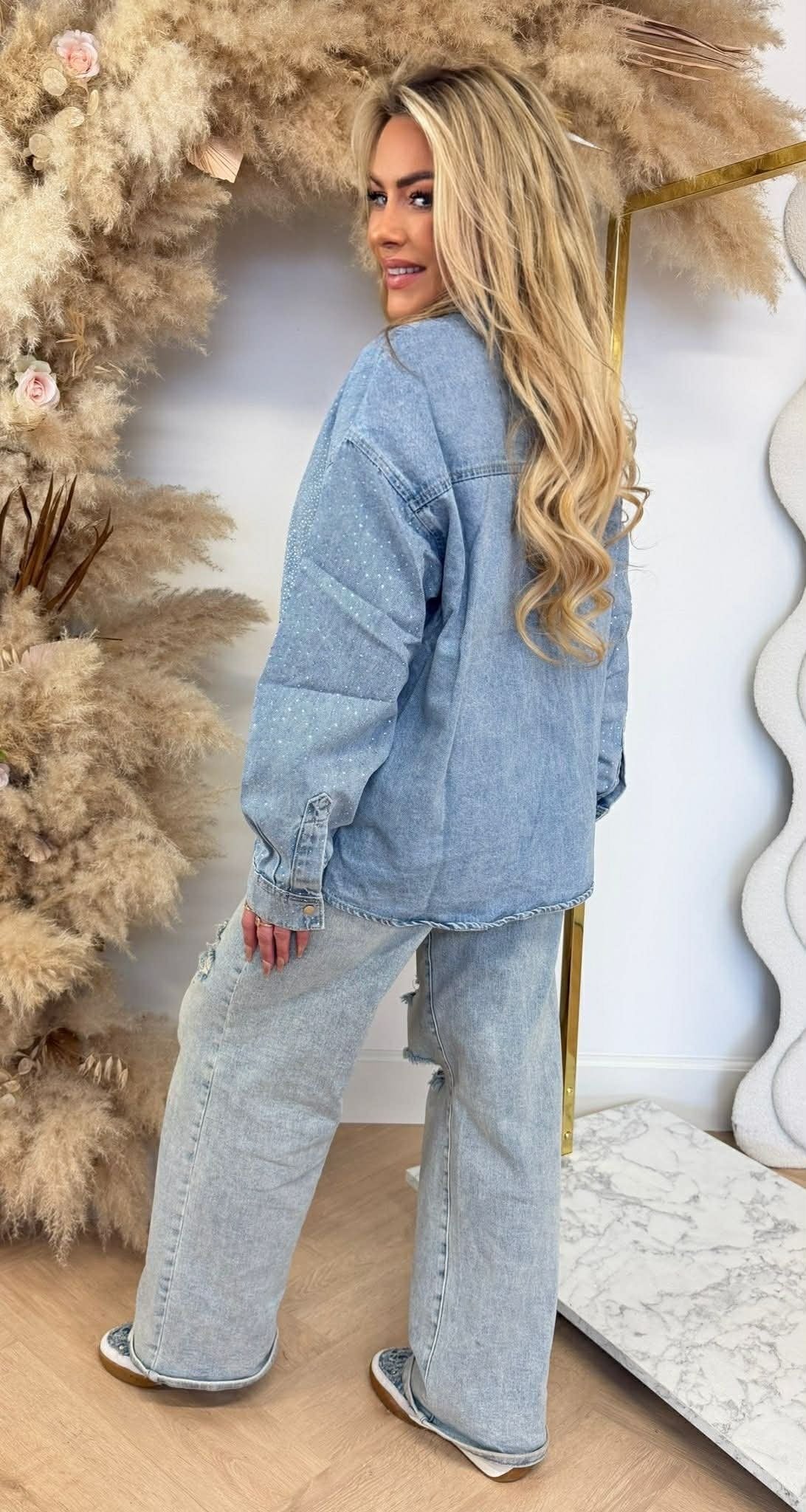 GLITTERY DENIM BLOUSE 707 DENIMBLUE