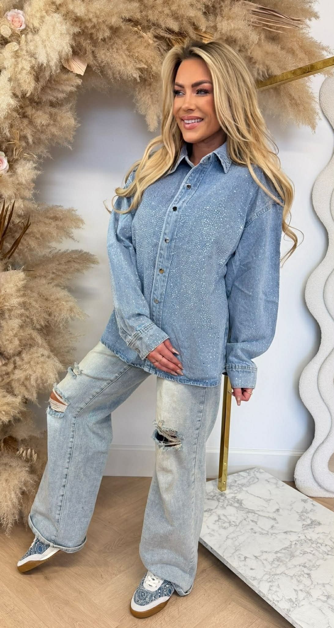 GLITTERY DENIM BLOUSE 707 DENIMBLUE