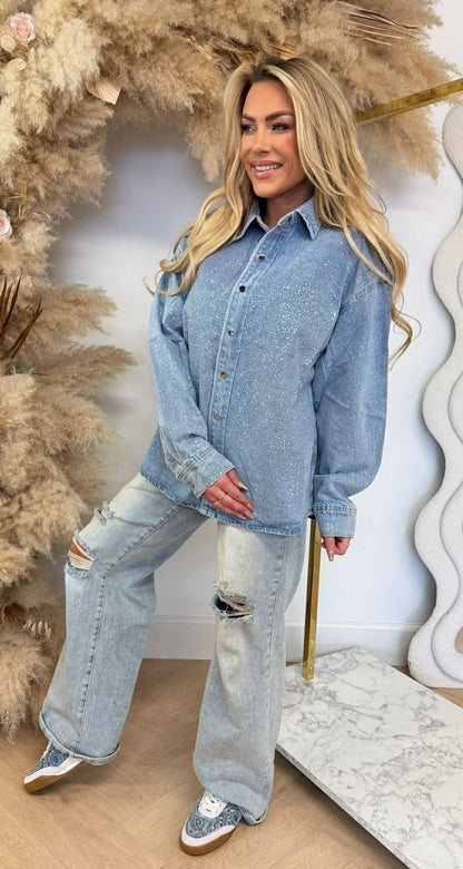 GLITTERY DENIM BLOUSE 707 DENIMBLUE