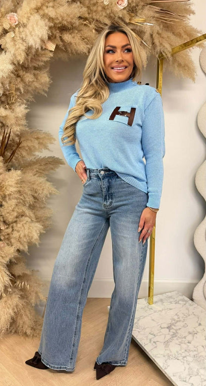 H KNITTED BUTTON TRUI ICEBLUE