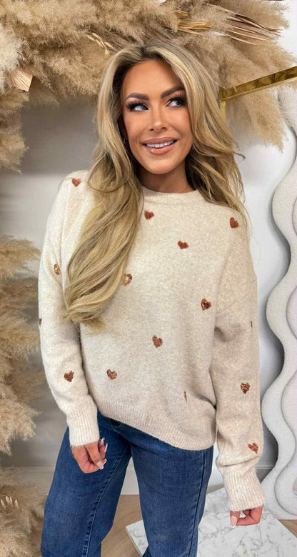 HERZ MIT PAILLETTEN SWEAT SH740 BEIGE