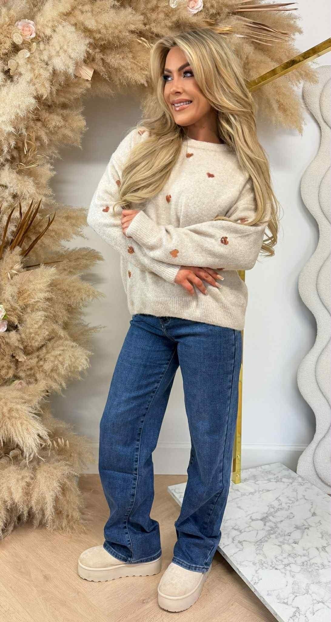 HERZ MIT PAILLETTEN SWEAT SH740 BEIGE