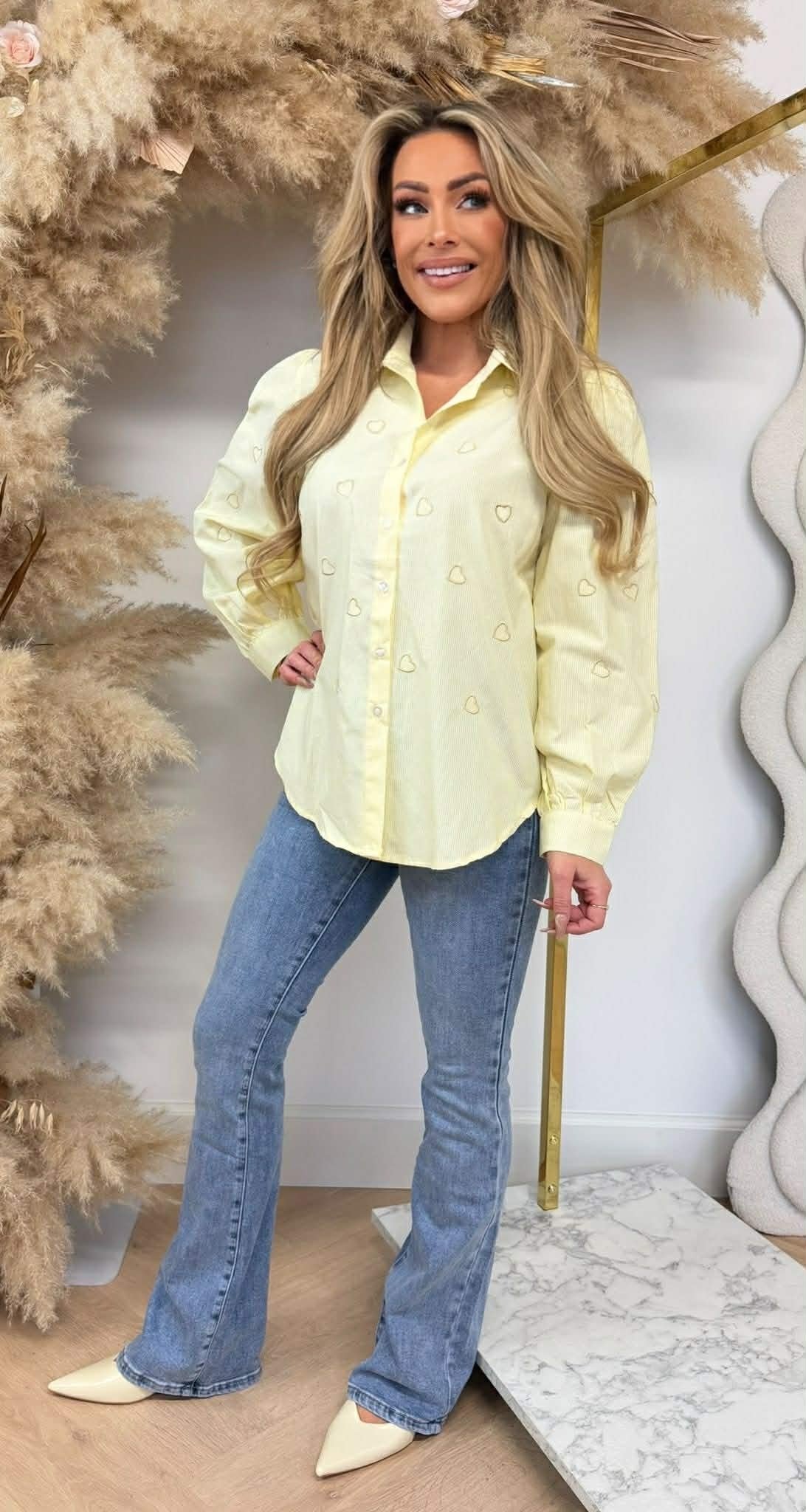 HEARTS STRIPE BLOUSE 15494 YELLOW