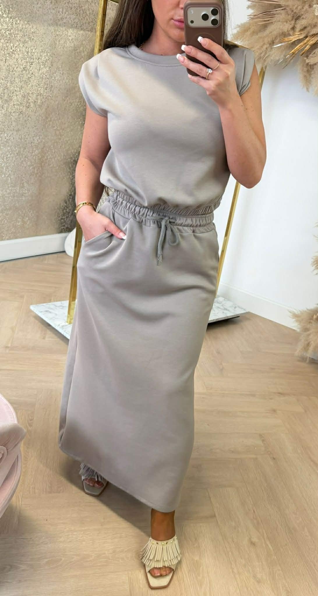 HOLI SET TOP + SKIRT TAUPE