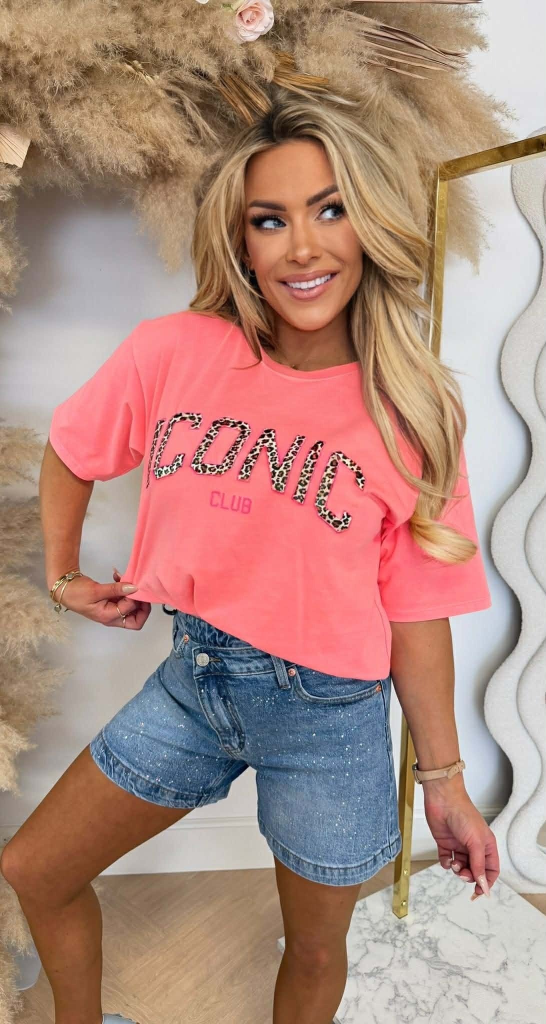 T-SHIRT LÉOPARD ICONIQUE CORAIL *L*