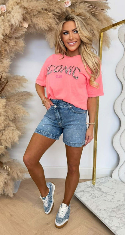 T-SHIRT LÉOPARD ICONIQUE CORAIL *L*