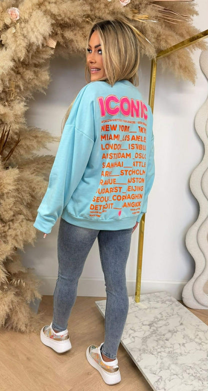 SWEAT ICONIQUE BLEU GLACÉ