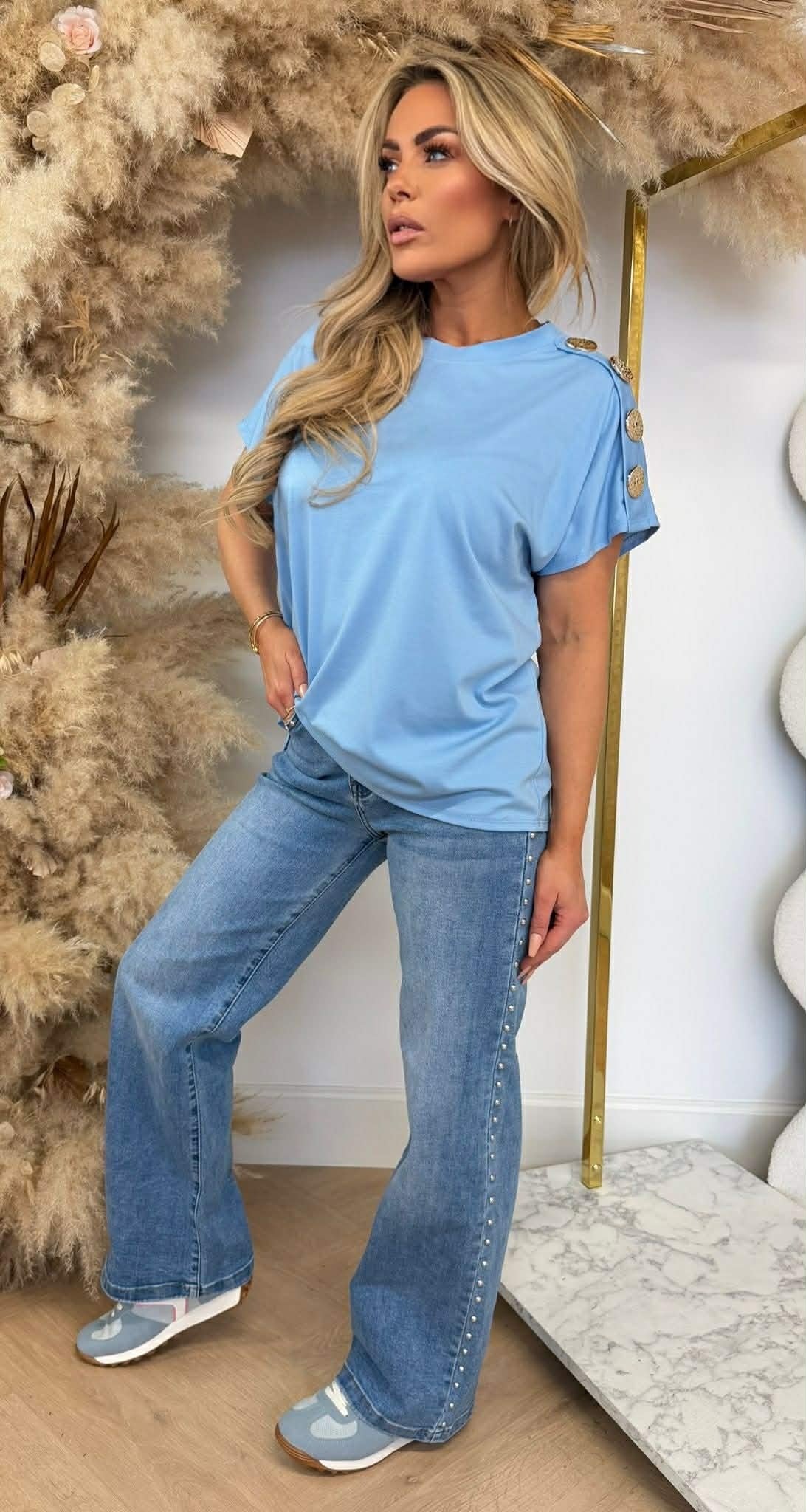 ITALY BUTTON TOP ICEBLUE