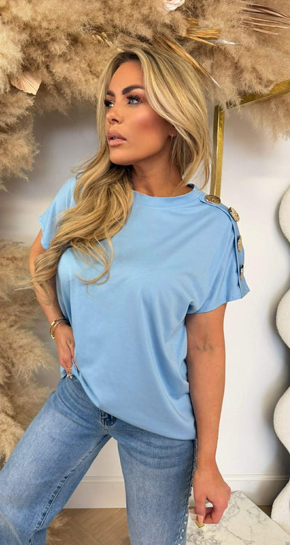 ITALY BUTTON TOP ICEBLUE