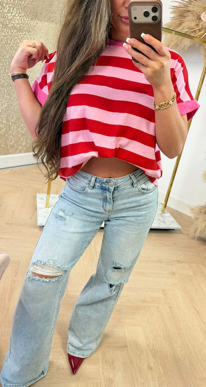 TEE-SHIRT RAYÉ JOYA ROSE/ROUGE