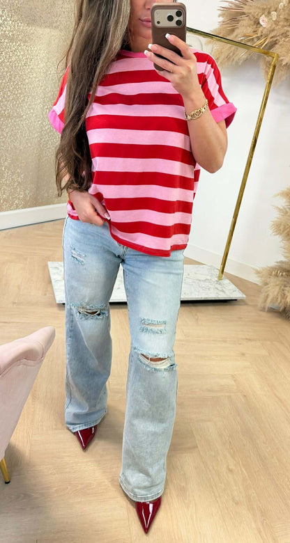 TEE-SHIRT RAYÉ JOYA ROSE/ROUGE
