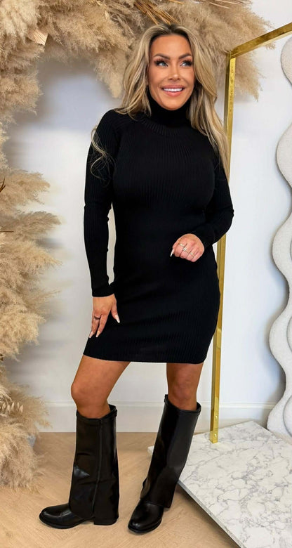 KAYLLA RIB KOL DRESS 9864 BLACK