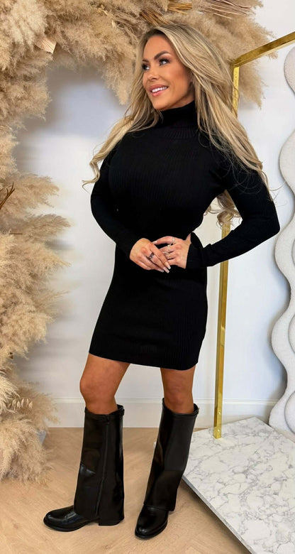 KAYLLA RIB KOL DRESS 9864 BLACK