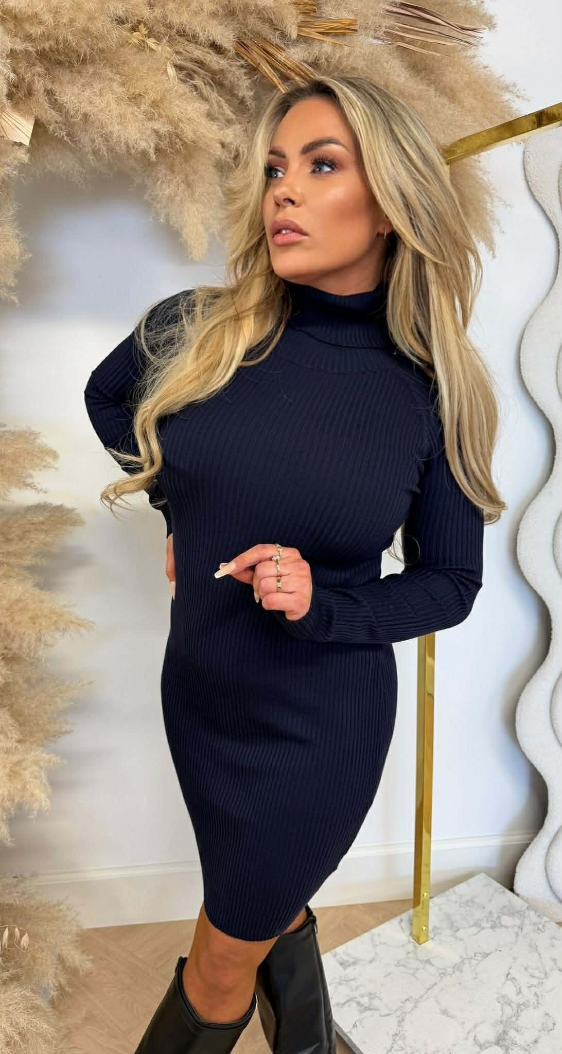 KAYLLA RIB KOL DRESS 9864 NAVY