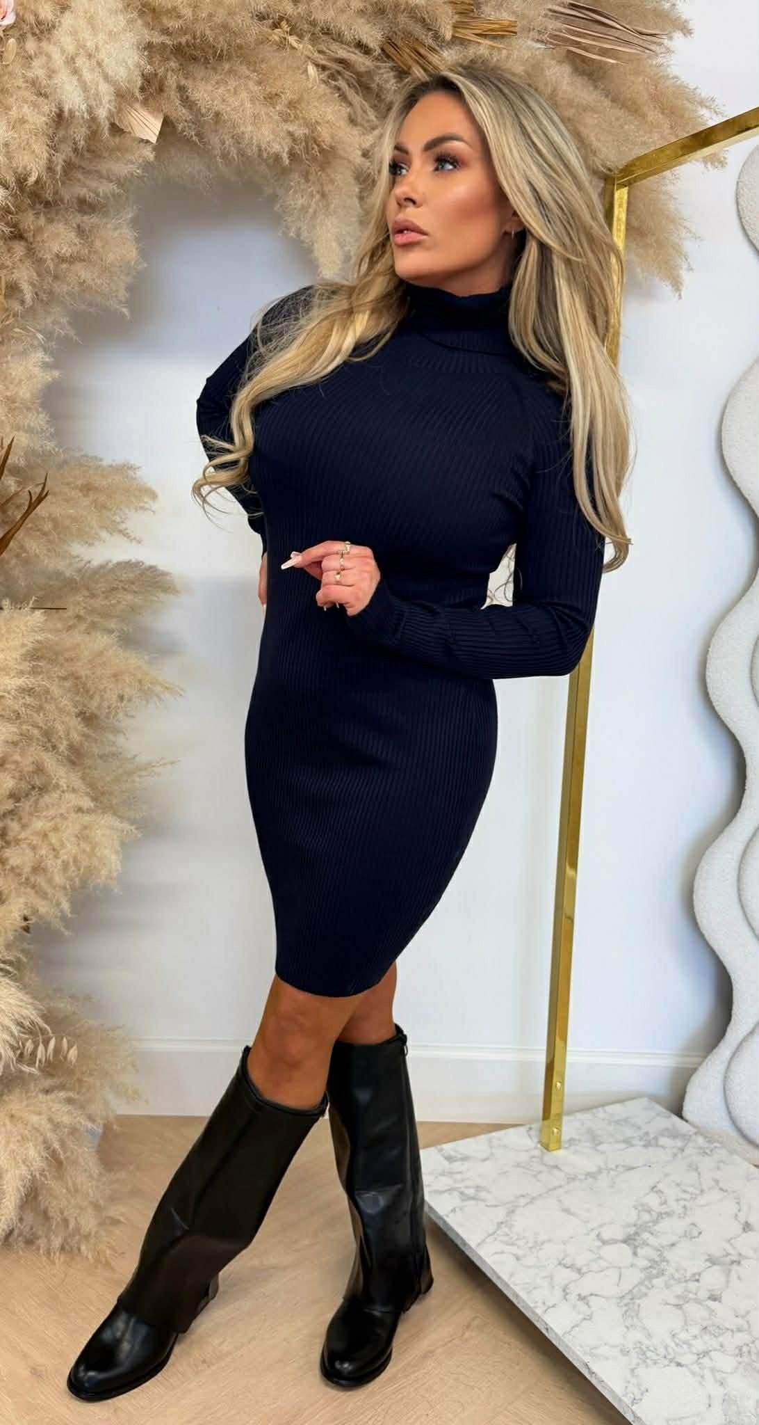 KAYLLA RIB KOL DRESS 9864 NAVY