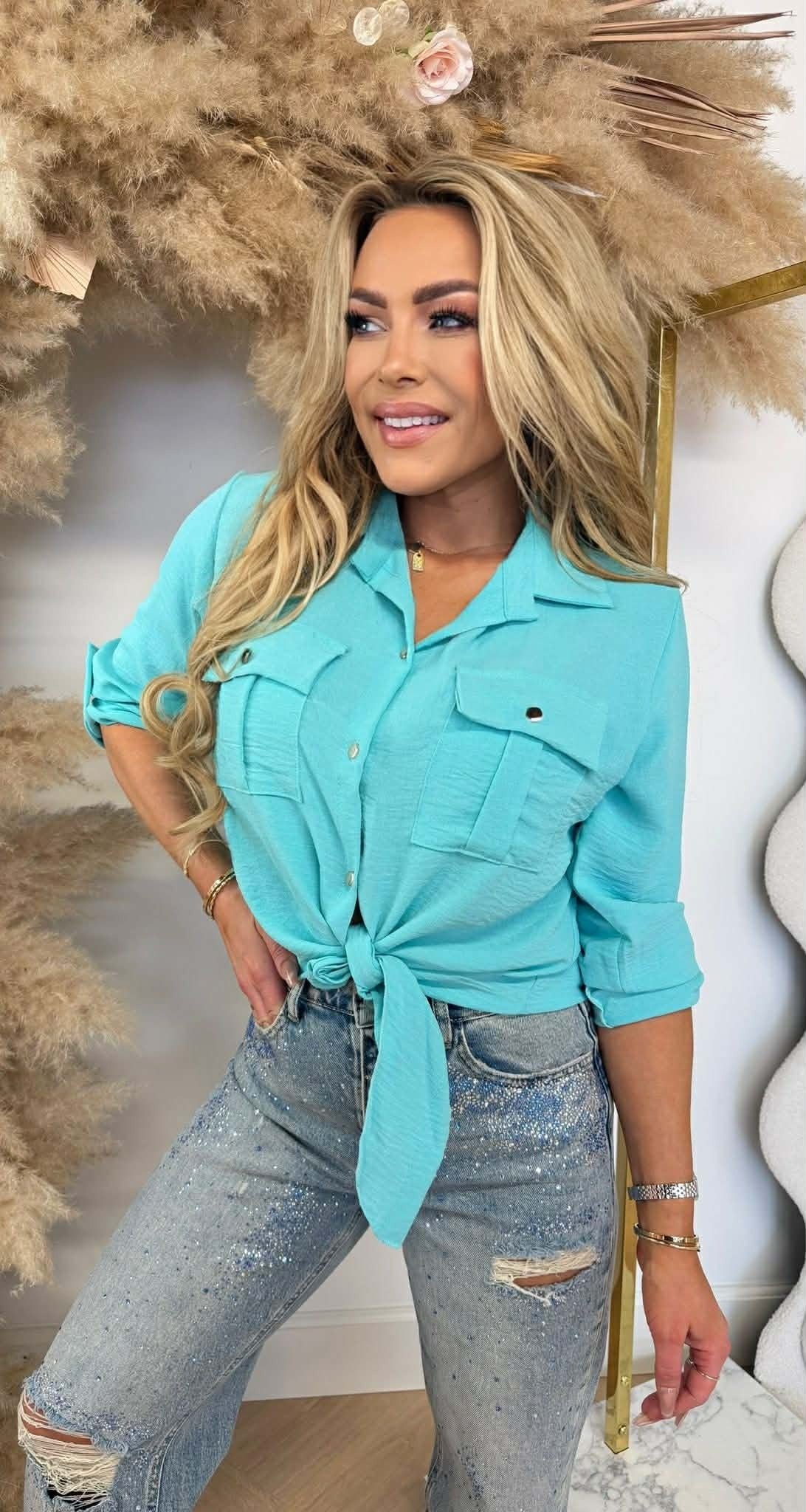 LARIS KNOOP BLOUSE AQUA