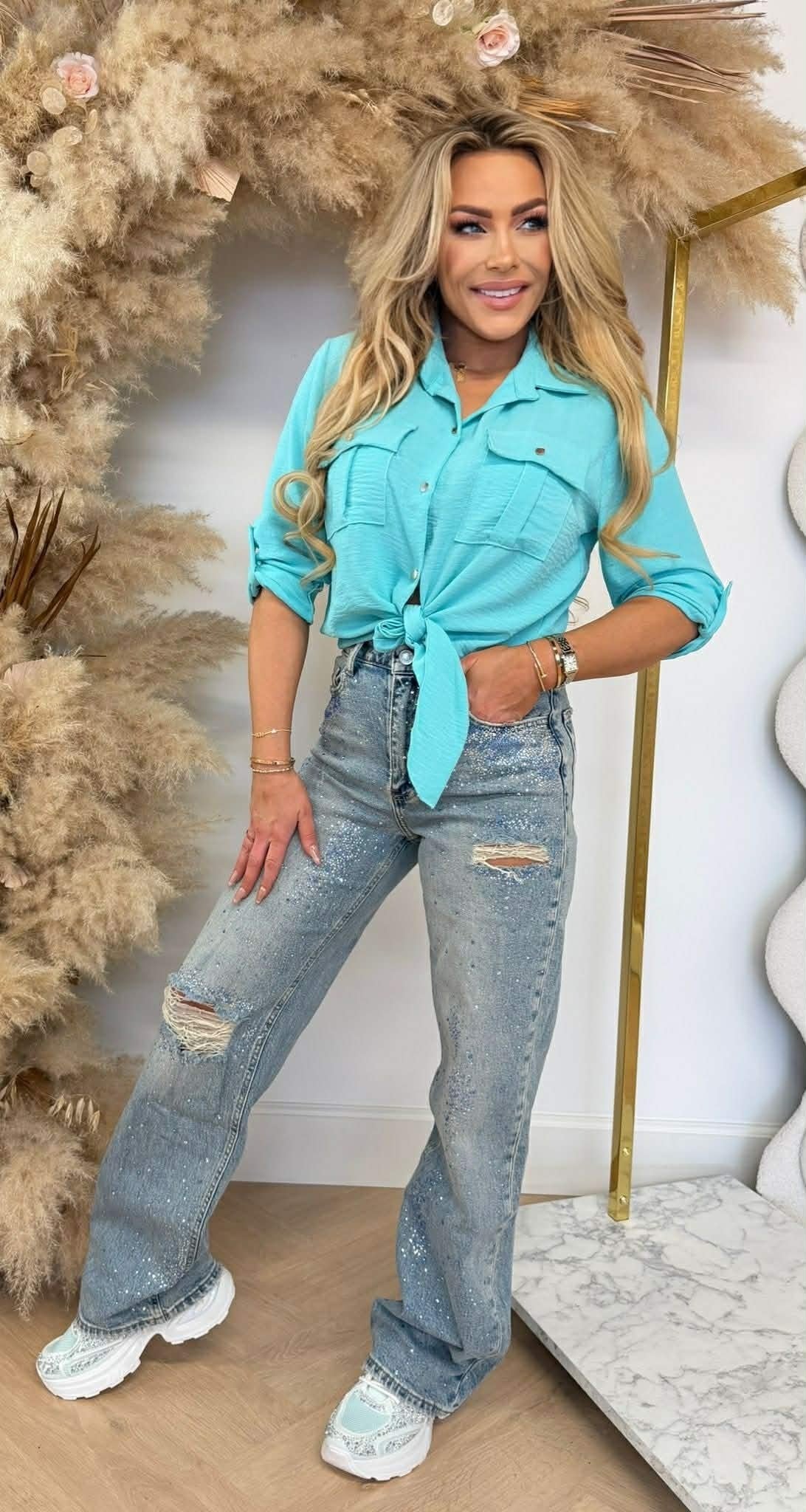 LARIS KNOOP BLOUSE AQUA