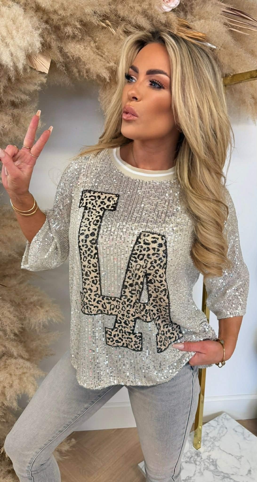 LA T-SHIRT SEQUIN IMPRIMÉ BEIGE