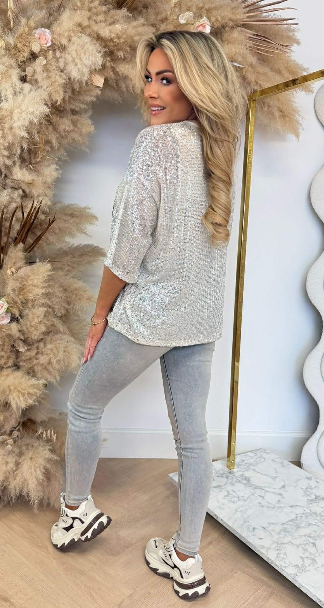 LA T-SHIRT SEQUIN IMPRIMÉ BEIGE