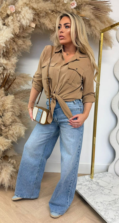 LARIS KNOOP BLOUSE CAMEL