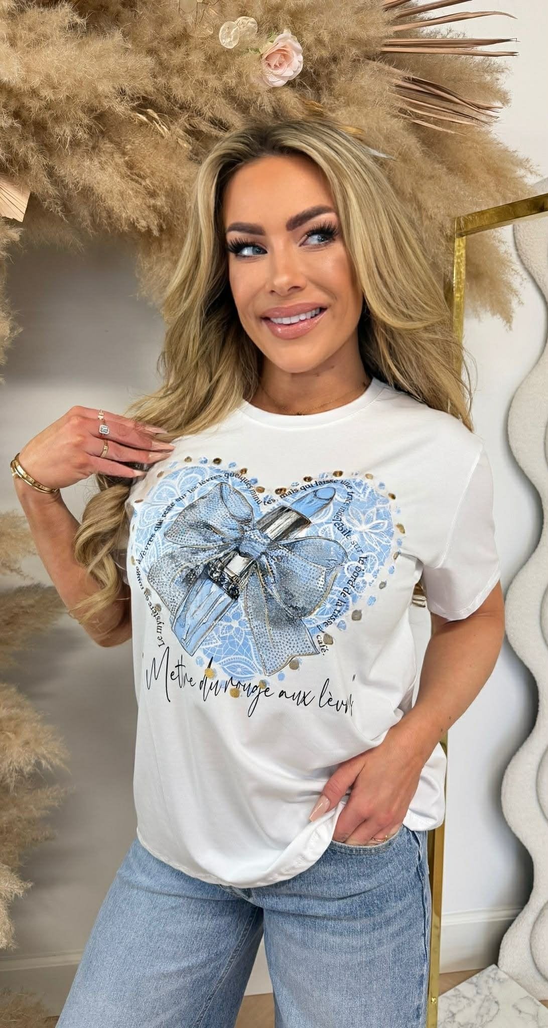 LIPSTICK STRIK TEE *L* BLEU/BLANC CASSÉ