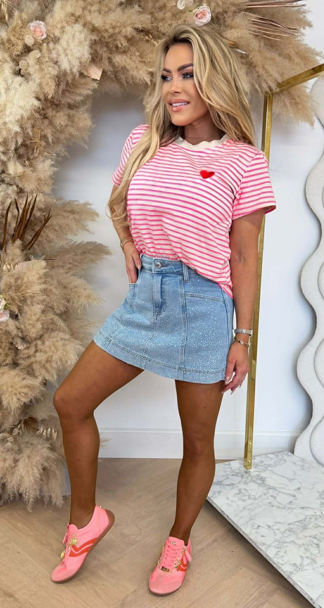 KLEINES HERZ GESTREIFTES SHIRT NEONPINK