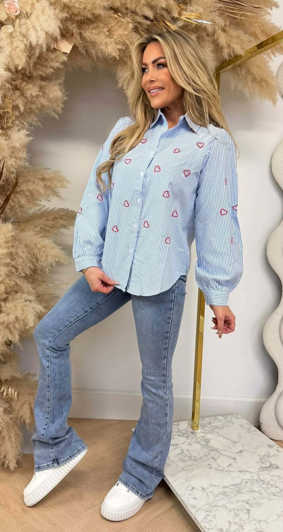 CHEMISIER À RAYURES LOVE LOOK 1132 BLEU/ROUGE