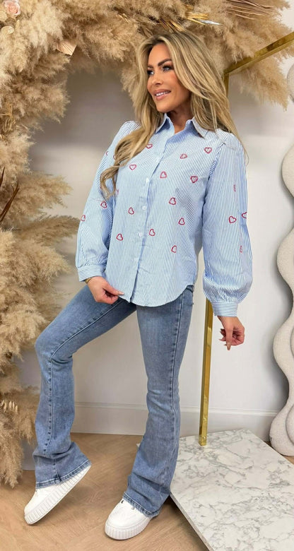 CHEMISIER À RAYURES LOVE LOOK 1132 BLEU/ROUGE