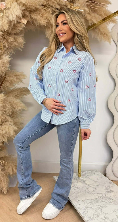CHEMISIER À RAYURES LOVE LOOK 1132 BLEU/ROUGE