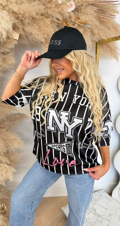 T-SHIRT BASEBALL LOVE NY NOIR