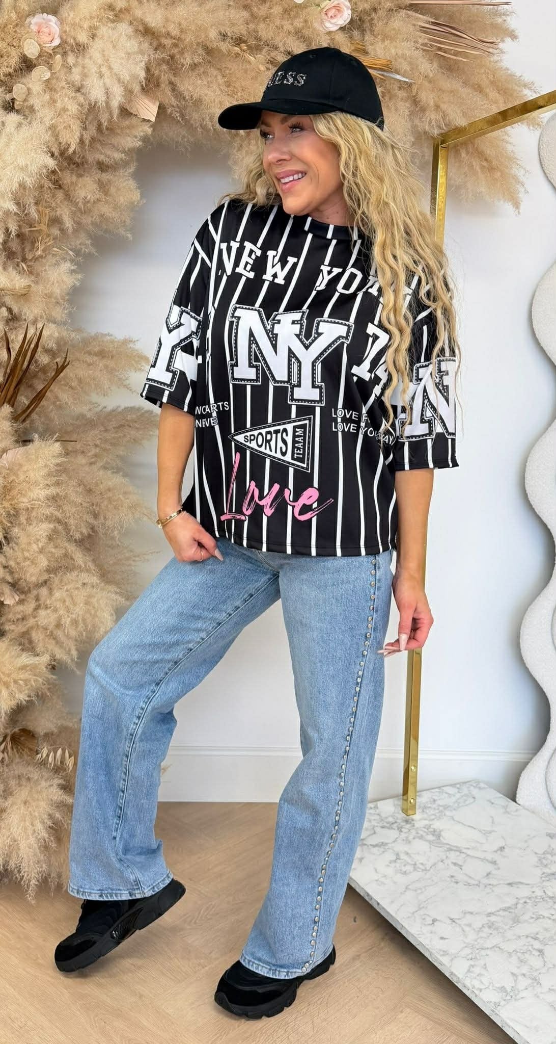 T-SHIRT BASEBALL LOVE NY NOIR
