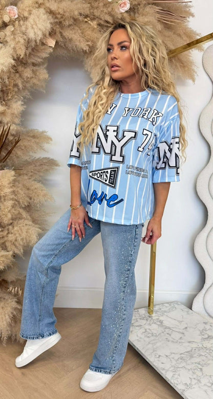 LOVE NY BASEBALL TEE ICEBLUE