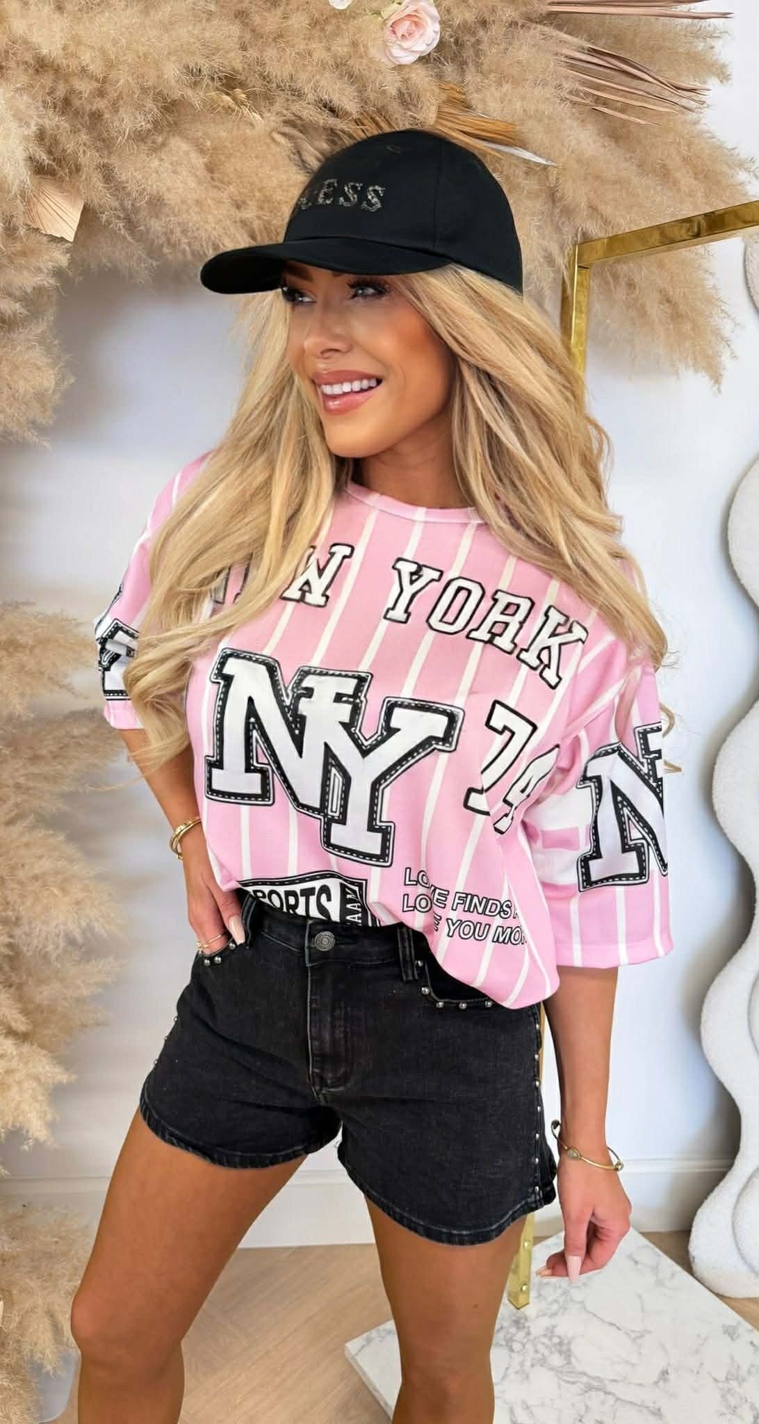 LOVE NY BASEBALL TEE ROSA