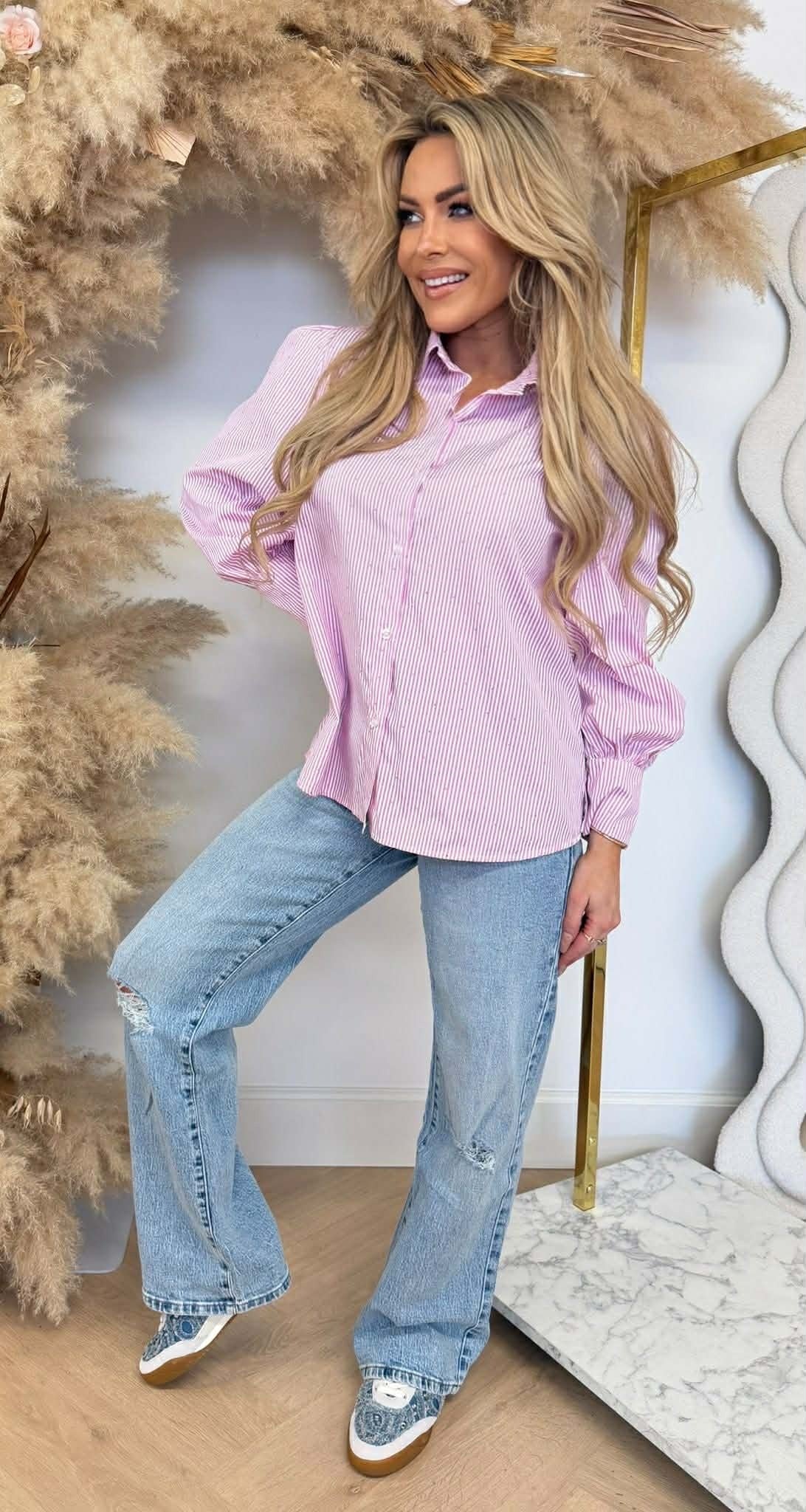 SCHÖNE GLITZER STREIFEN BLUSE ROSA