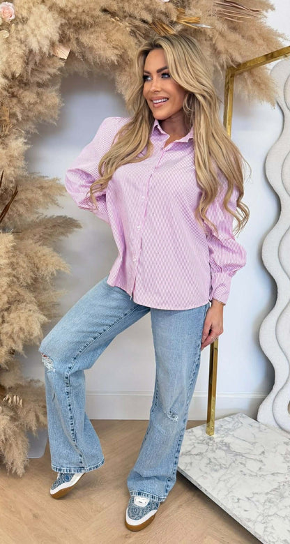 SCHÖNE GLITZER STREIFEN BLUSE ROSA