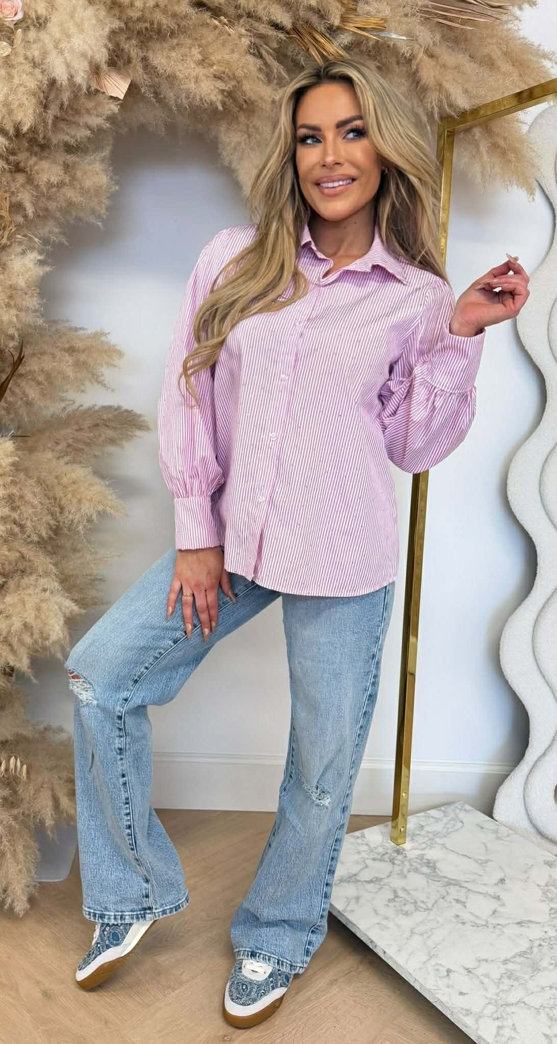 SCHÖNE GLITZER STREIFEN BLUSE ROSA