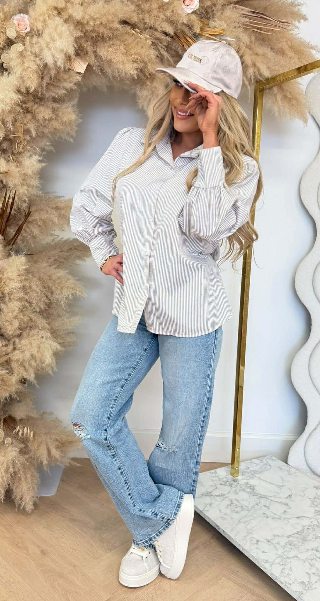 RAFFINÉE BLOUSE RAYÉE PAILLETTES TAUPE