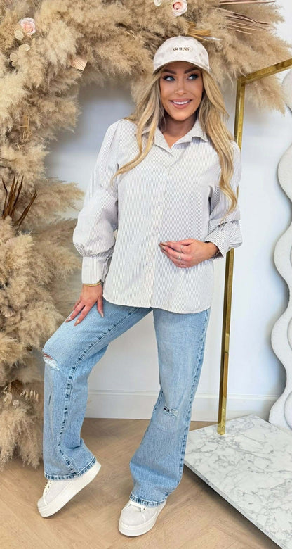 RAFFINÉE BLOUSE RAYÉE PAILLETTES TAUPE