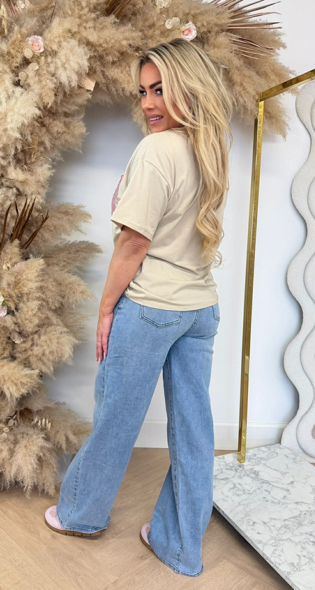 LUCY PINK PAILLET TEE BEIGE